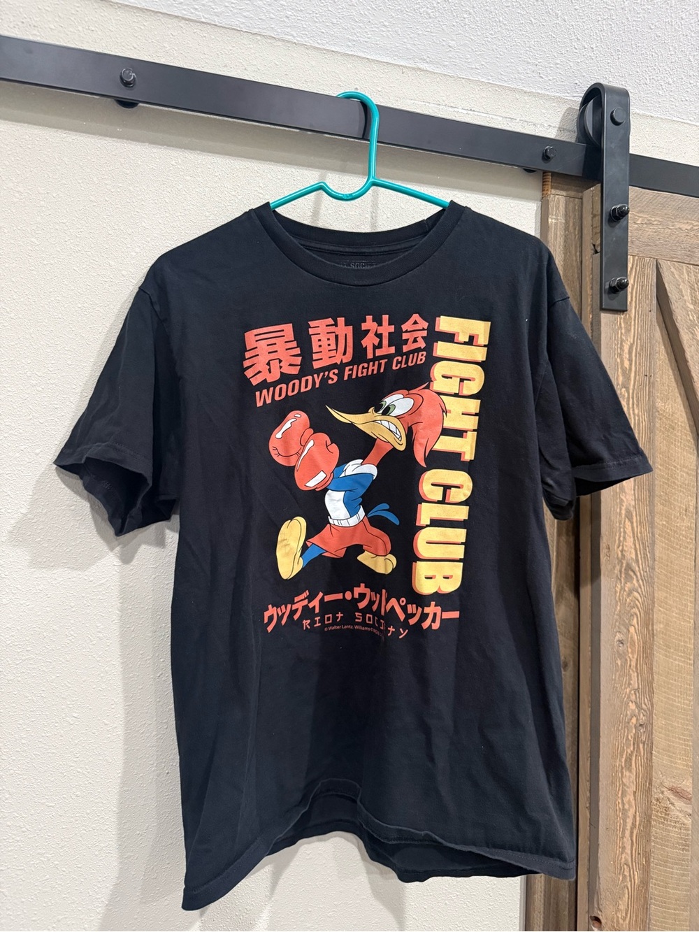 Black 'Fight Club' Woody Woodpecker Graphic Tee
